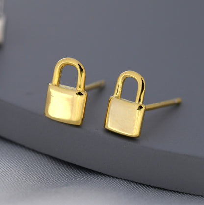 Small Padlock Stud Earrings in Sterling Silver, Silver or Gold, Small Lock Earrings, Tiny Padlock Earrings