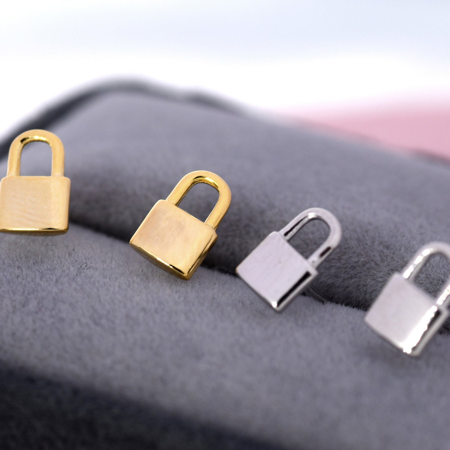 Small Padlock Stud Earrings in Sterling Silver, Silver or Gold, Small Lock Earrings, Tiny Padlock Earrings