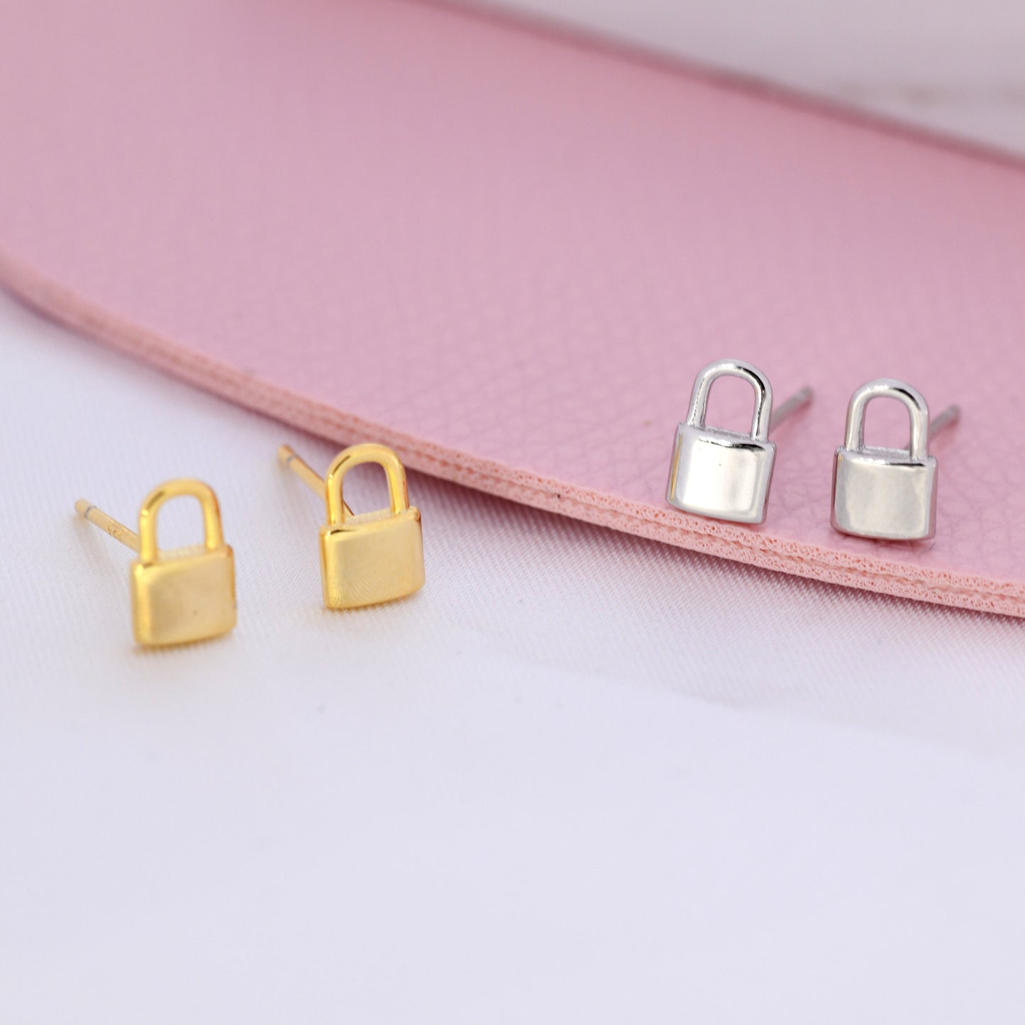 Small Padlock Stud Earrings in Sterling Silver, Silver or Gold, Small Lock Earrings, Tiny Padlock Earrings