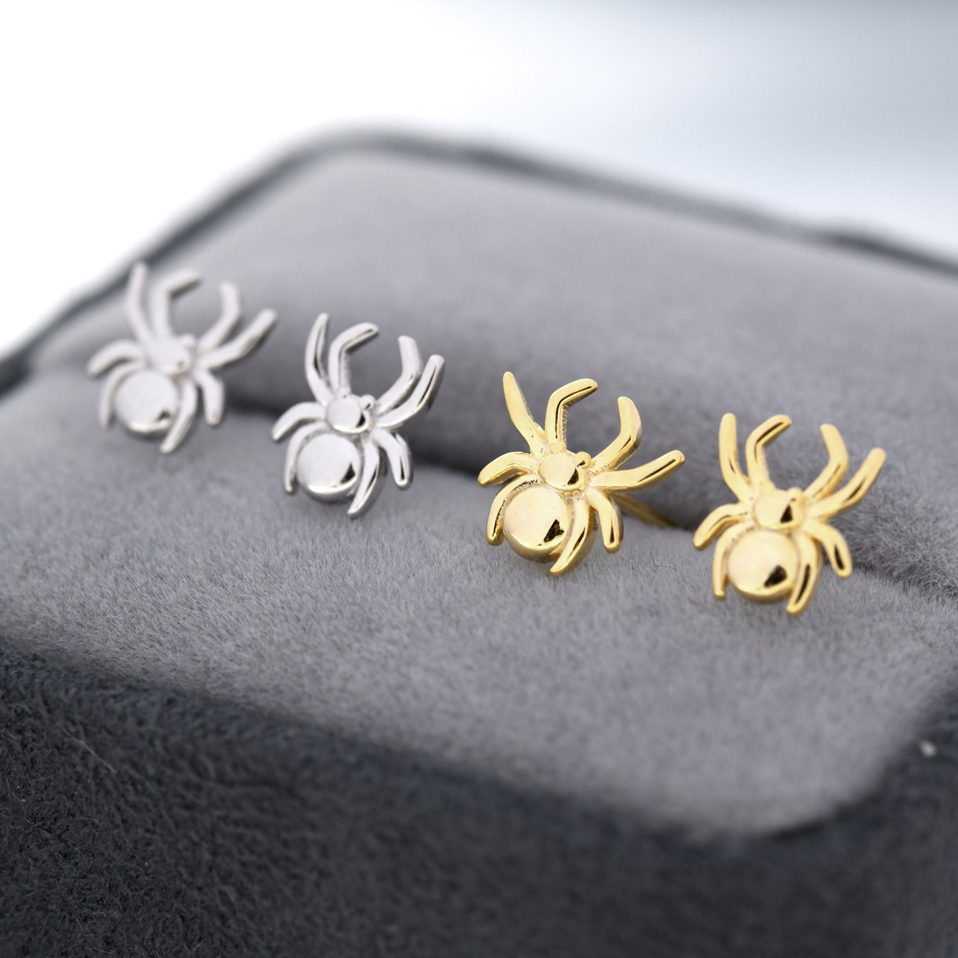Spider Stud Earrings in Sterling Silver, Silver or Gold, Animal Earrings, Nature Inspired, Insect Earrings