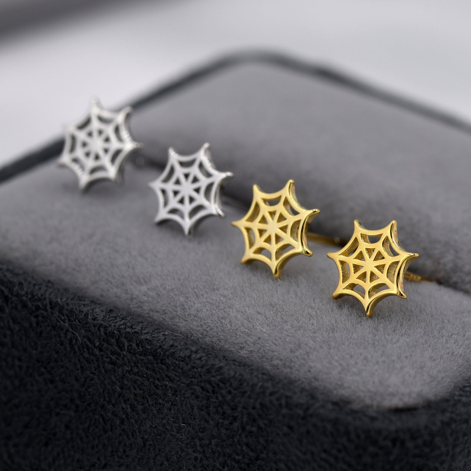 Spider Web Stud Earrings in Sterling Silver, Silver or Gold,  Nature Inspired, Insect Earrings