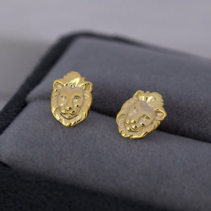 Lion Head Stud Earrings in Sterling Silver, Silver or Gold, Animal Earrings, Nature Inspired