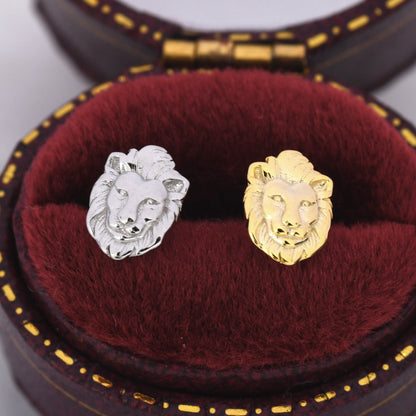 Lion Head Stud Earrings in Sterling Silver, Silver or Gold, Animal Earrings, Nature Inspired