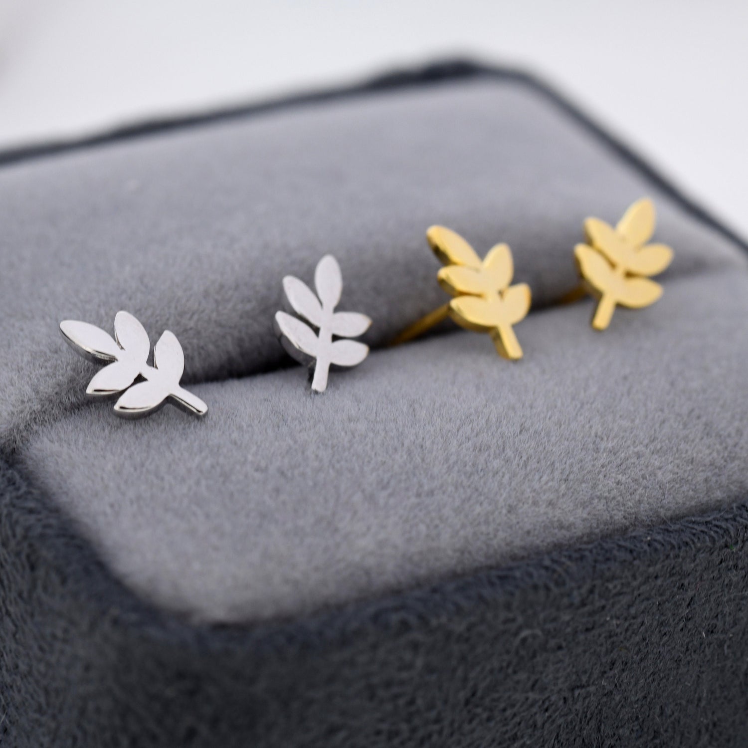 Dainty Leaf Stud Earrings in Sterling Silver - Tree Branch Stud Earrings  - Cute,  Fun, Whimsical, Botanical Earrings