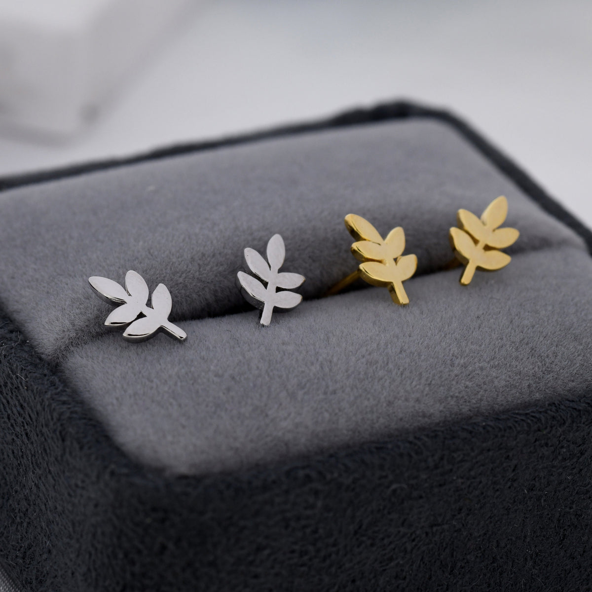 Leaf Sprig Stud Earrings
