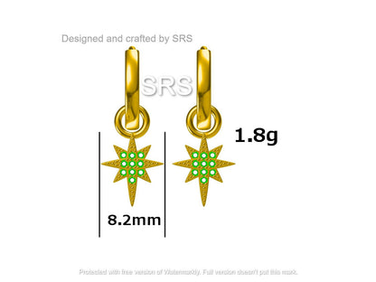 Sterling Silver Starburst North Star Hoop Earrings, Detachable Charm Hoop Earrings, Silver, Gold, Rose Gold, Interchangeable and detachable