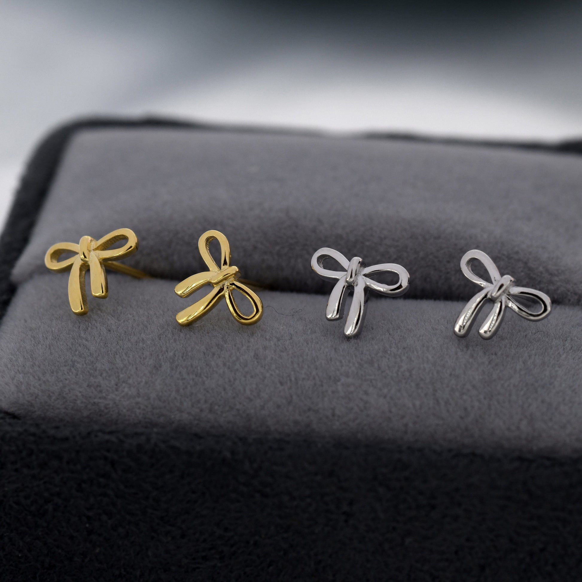 Ribbon Bow Stud Earrings in Sterling Silver, Silver or Gold, Dainty Earrings, Bridesmaid's Jewellery