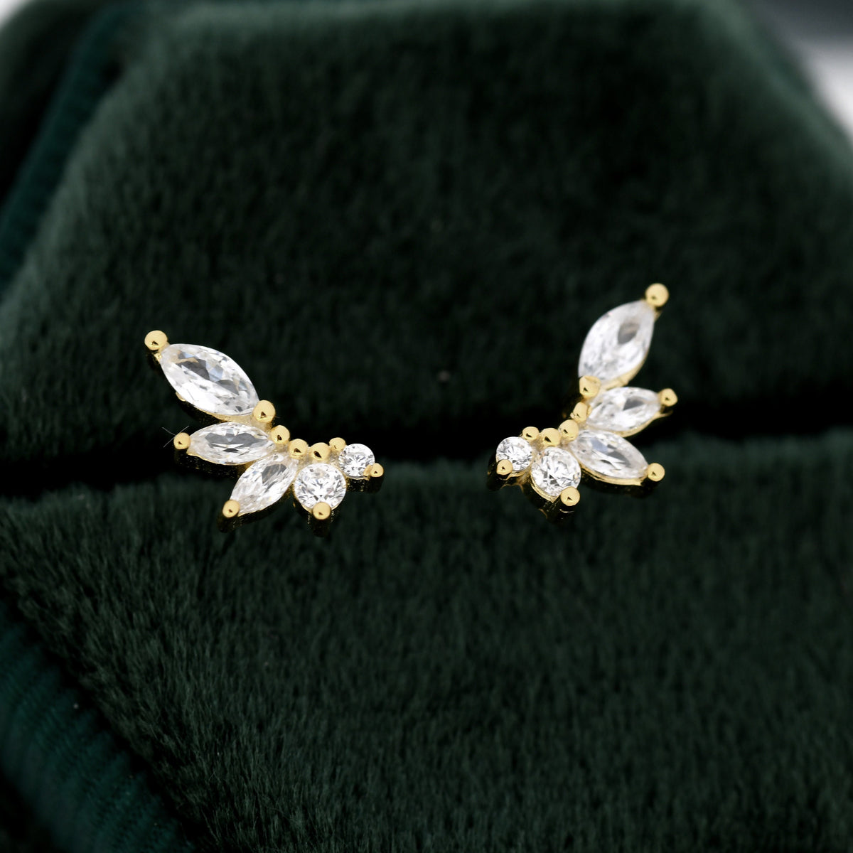 CZ Cluster Stud Earrings in Sterling Silver, Silver or Gold, Dainty Marquise Crystal Earrings, Bridesmaid's Jewellery