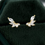 CZ Cluster Stud Earrings in Sterling Silver, Silver or Gold, Dainty Marquise Crystal Earrings, Bridesmaid's Jewellery