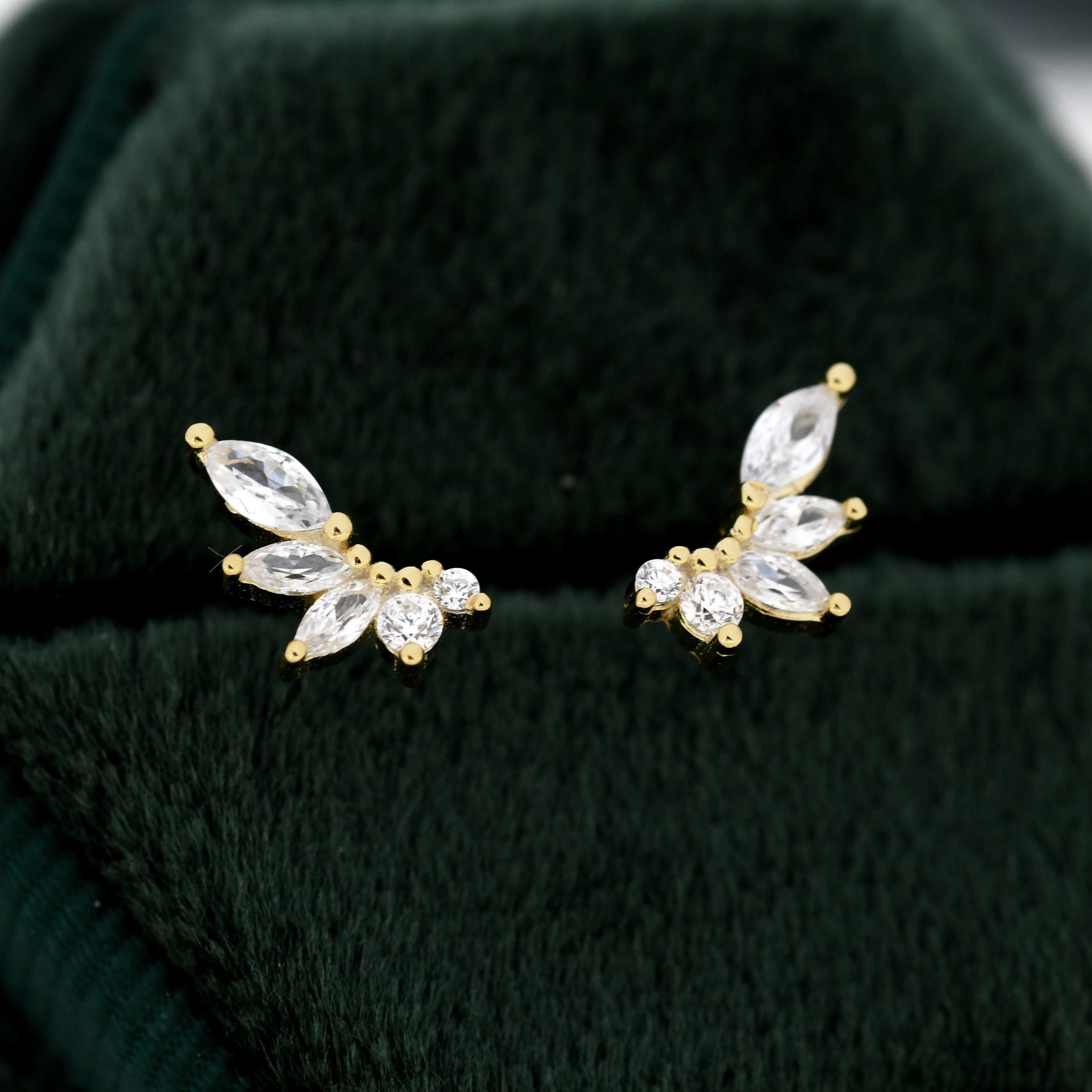CZ Cluster Stud Earrings in Sterling Silver, Silver or Gold, Dainty Marquise Crystal Earrings, Bridesmaid's Jewellery