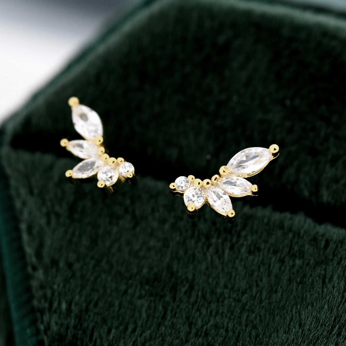 CZ Cluster Stud Earrings in Sterling Silver, Silver or Gold, Dainty Marquise Crystal Earrings, Bridesmaid's Jewellery