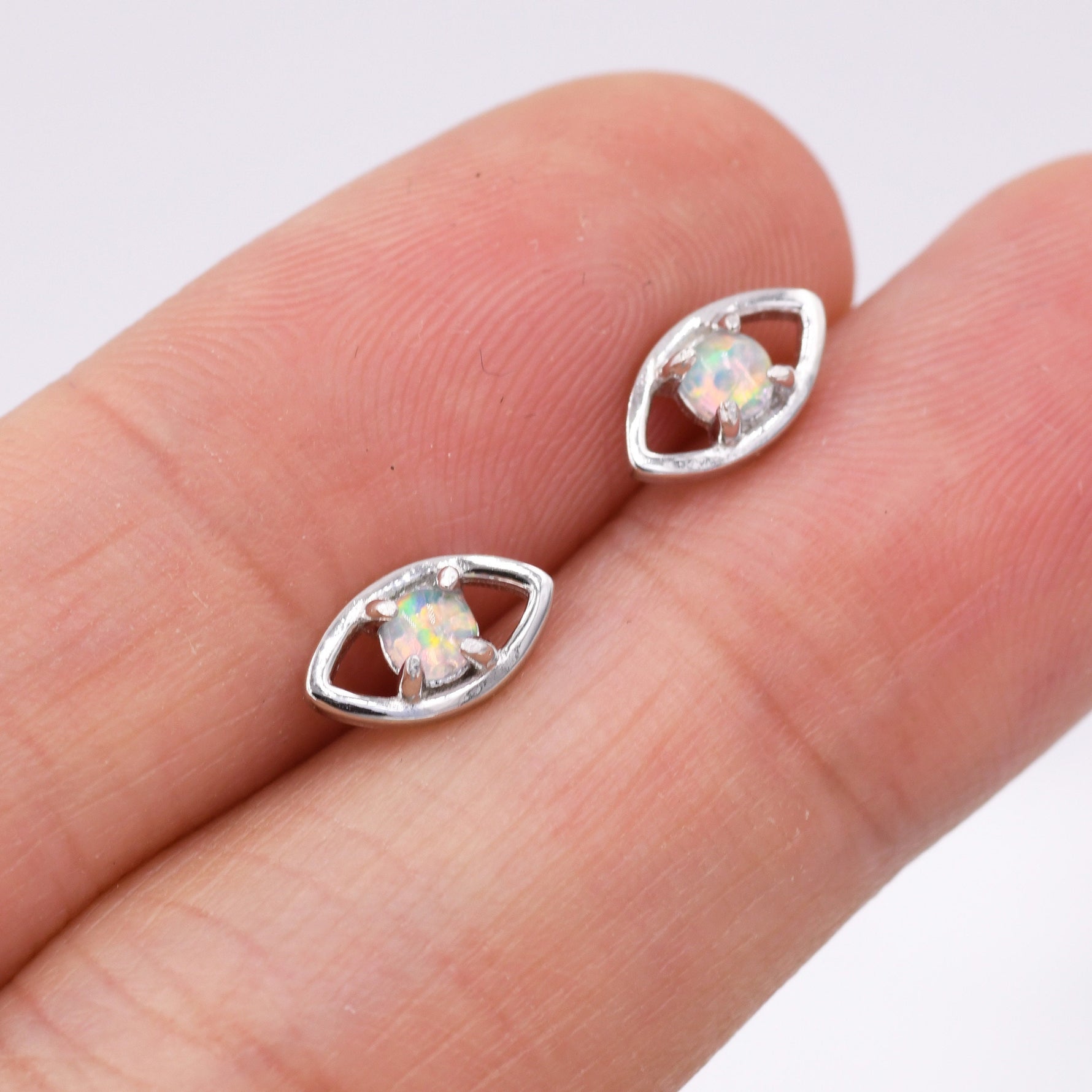 Opal Eye Stud Earrings in Sterling Silver, Silver or Gold, Eye Earrings, Opal Earrings