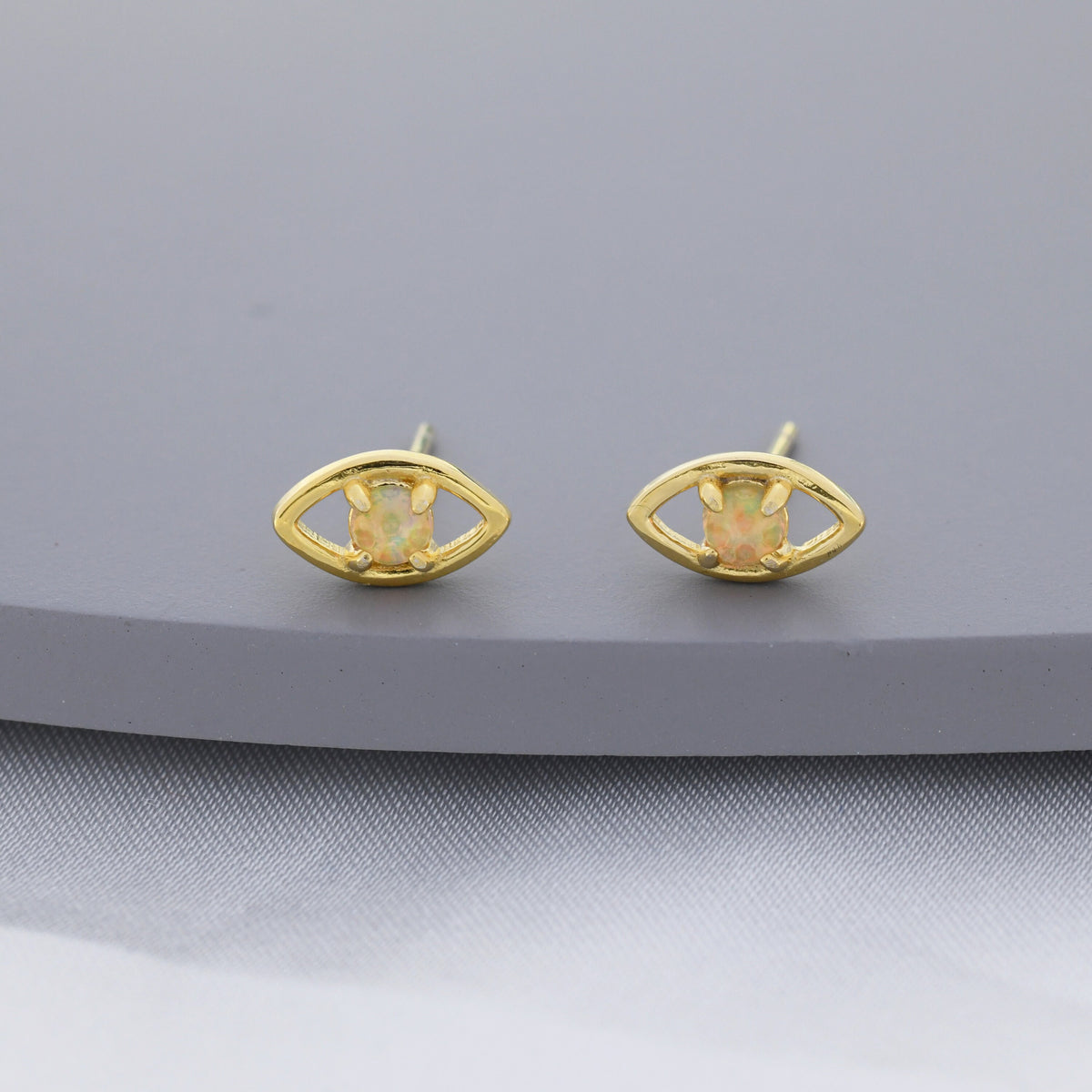 Opal Eye Stud Earrings in Sterling Silver, Silver or Gold, Eye Earrings, Opal Earrings