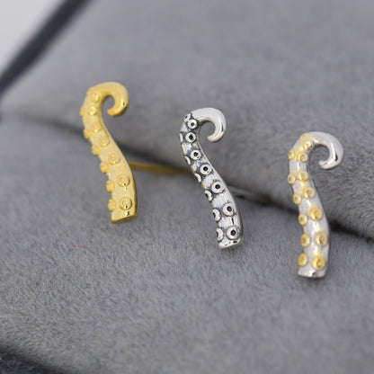 Octopus Tentacle Stud Earrings in Sterling Silver, Silver or Gold, Dainty Earrings, Nature Inspired Animal Earrings, Stacking Earrings