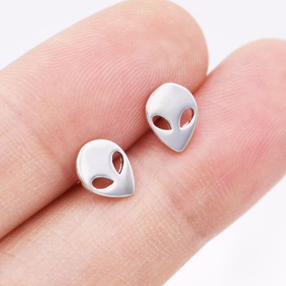 Alien Stud Earrings in Sterling Silver, Silver or Gold, UFO Earrings, Fun and Quirky Jewellery