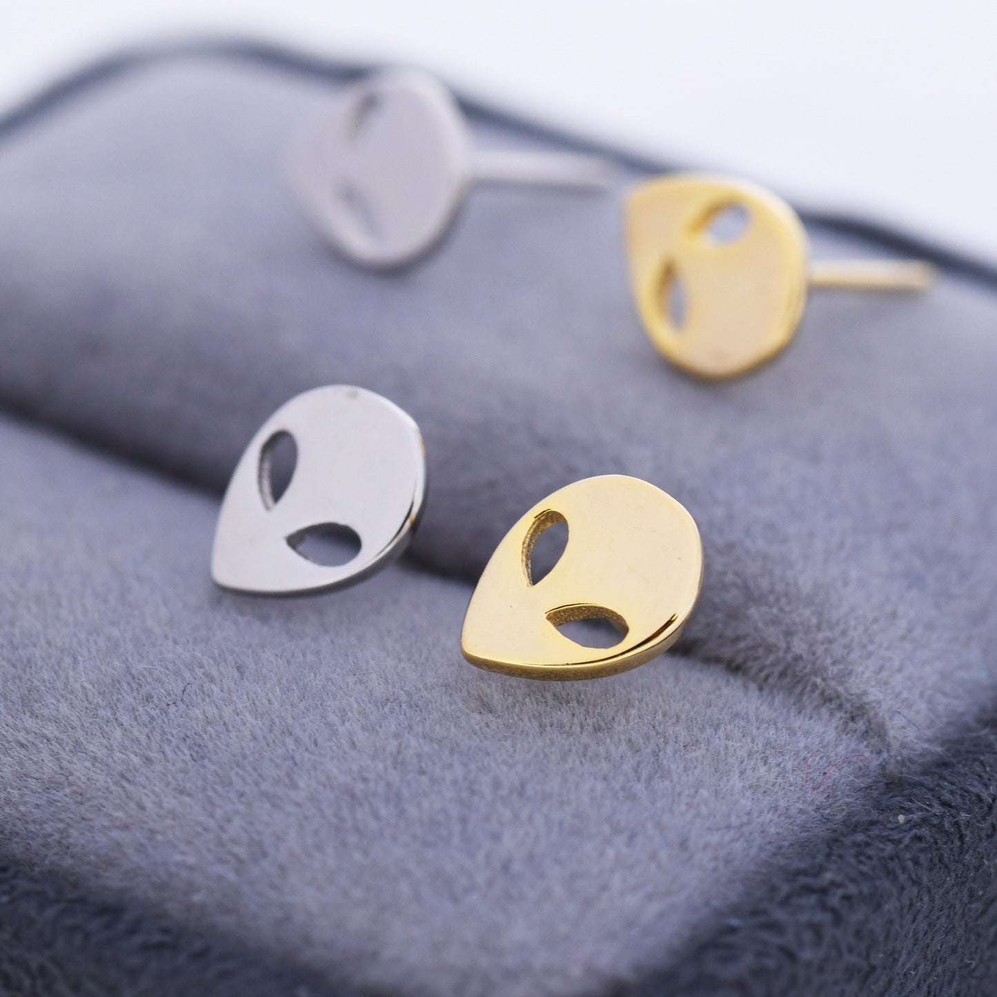 Alien Stud Earrings in Sterling Silver, Silver or Gold, UFO Earrings, Fun and Quirky Jewellery