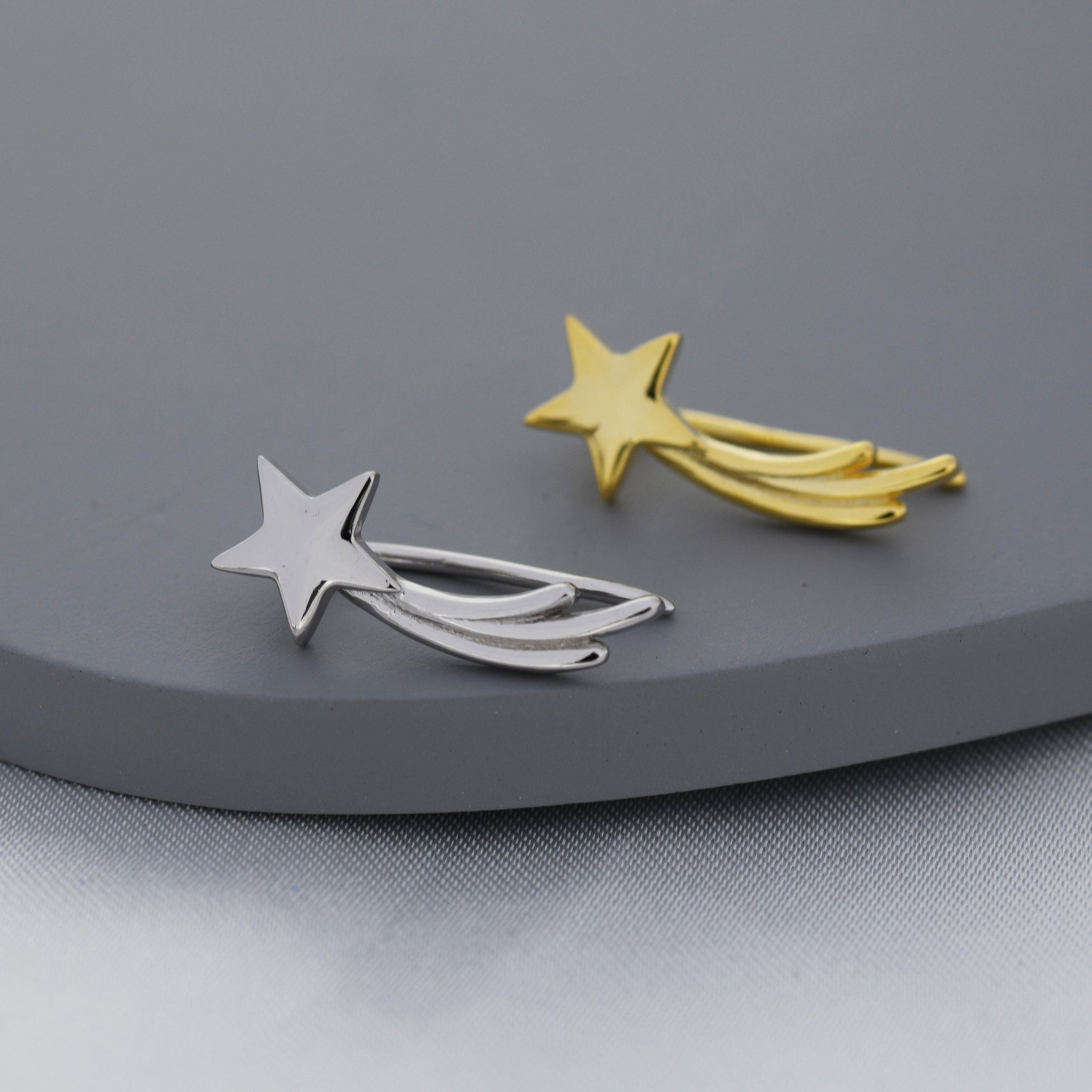 Shooting Star Crawler Earrings in Sterling Silver, Silver or Gold, Star Ear Crawlers, Ear Climbers