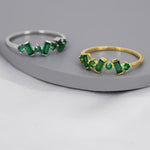 Emerald Green Baguette CZ Cluster Ring in Sterling Silver, Silver or Gold, Organic Shape CZ Ring, US 5 - 8