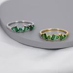 Emerald Green Baguette CZ Cluster Ring in Sterling Silver, Silver or Gold, Organic Shape CZ Ring, US 5 - 8