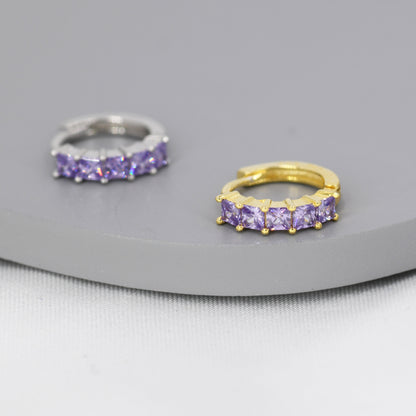 Amethyst Purple CZ Huggie Hoop in Sterling Silver, Silver or Gold, Minimalist Simple Lilac Hoop Earrings