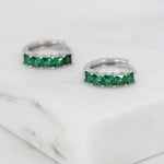 Emerald Green CZ Huggie Hoop in Sterling Silver, Silver or Gold, Minimalist Simple Hoop Earrings,