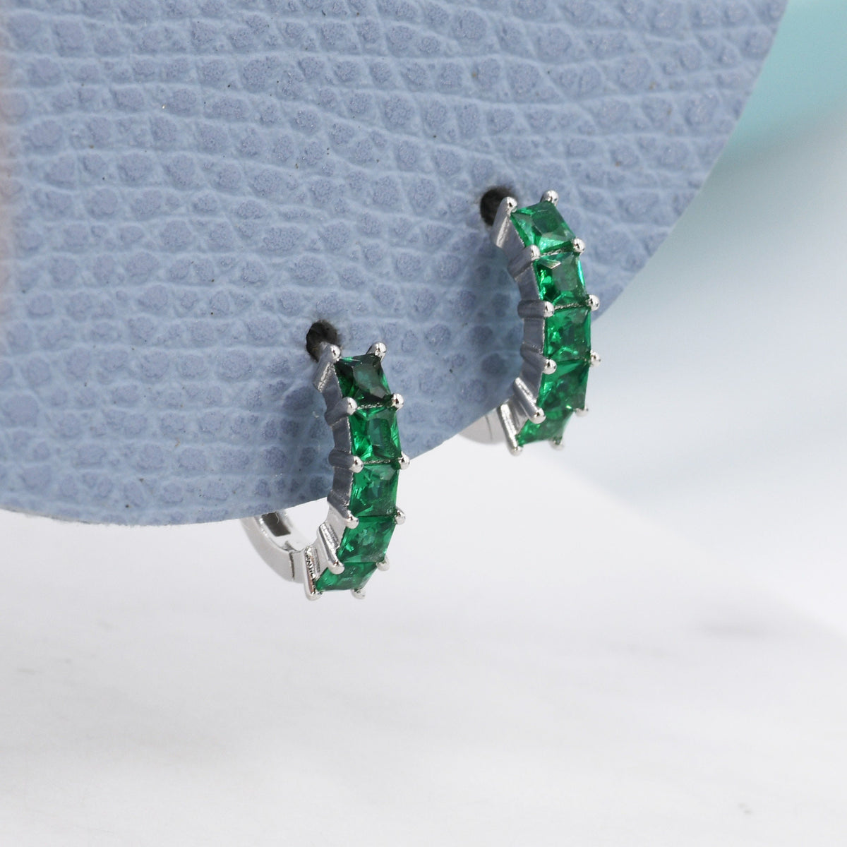 Emerald Green CZ Huggie Hoop in Sterling Silver, Silver or Gold, Minimalist Simple Hoop Earrings,
