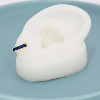 Sapphire Blue CZ Huggie Hoop in Sterling Silver, Silver or Gold, Minimalist Simple Hoop Earrings,