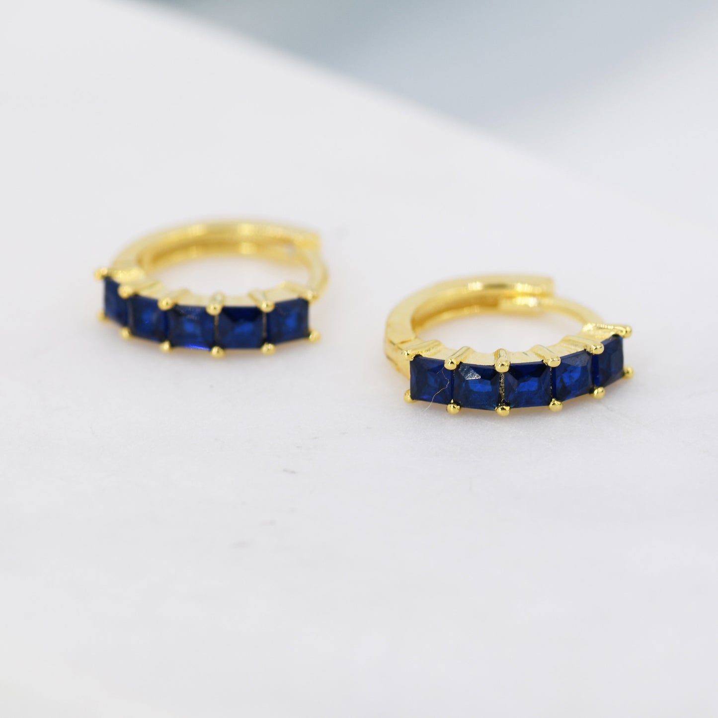 Sapphire Blue CZ Huggie Hoop in Sterling Silver, Silver or Gold, Minimalist Simple Hoop Earrings,