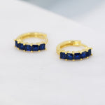 Sapphire Blue CZ Huggie Hoop in Sterling Silver, Silver or Gold, Minimalist Simple Hoop Earrings,