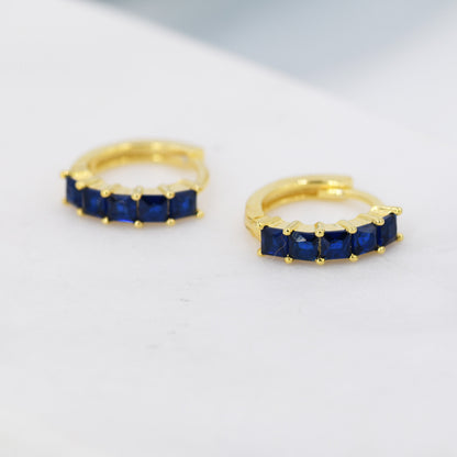 Sapphire Blue CZ Huggie Hoop in Sterling Silver, Silver or Gold, Minimalist Simple Hoop Earrings,
