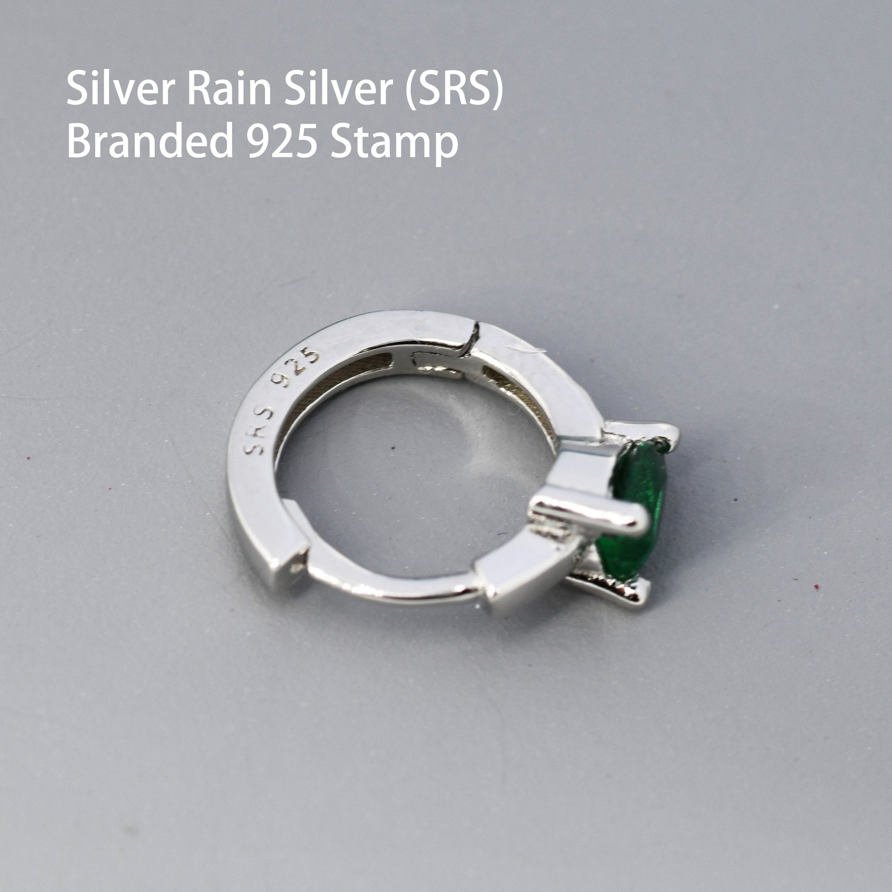 Emerald Green Heart CZ Huggie Hoop in Sterling Silver, Silver or Gold, 8mm Inner Diameter, Stacking Earrings