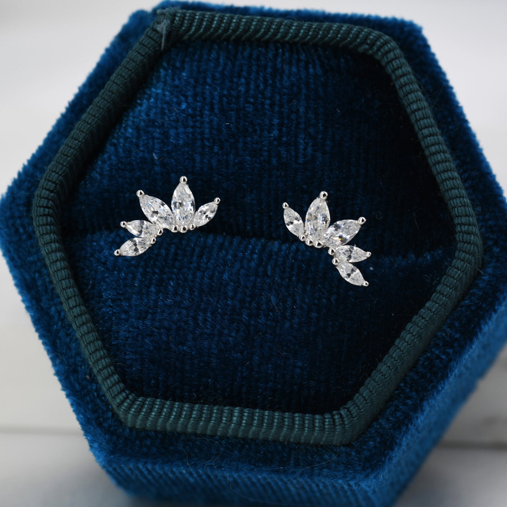 CZ Cluster Stud Earrings in Sterling Silver, Silver or Gold, Dainty Marquise Crystal Mini Crawler Earrings, Bridesmaid's Jewellery