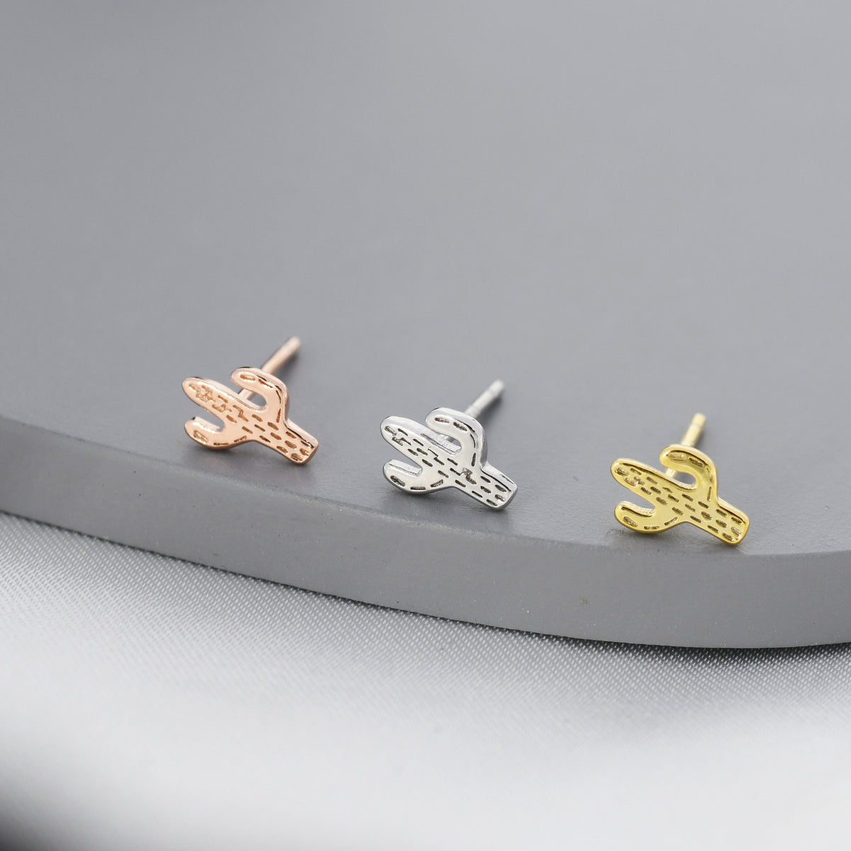 Extra Tiny Cactus Stud Earrings in Sterling Silver, Silver, Gold or Rose Gold, Dainty Stacking Earrings, Nature Inspired