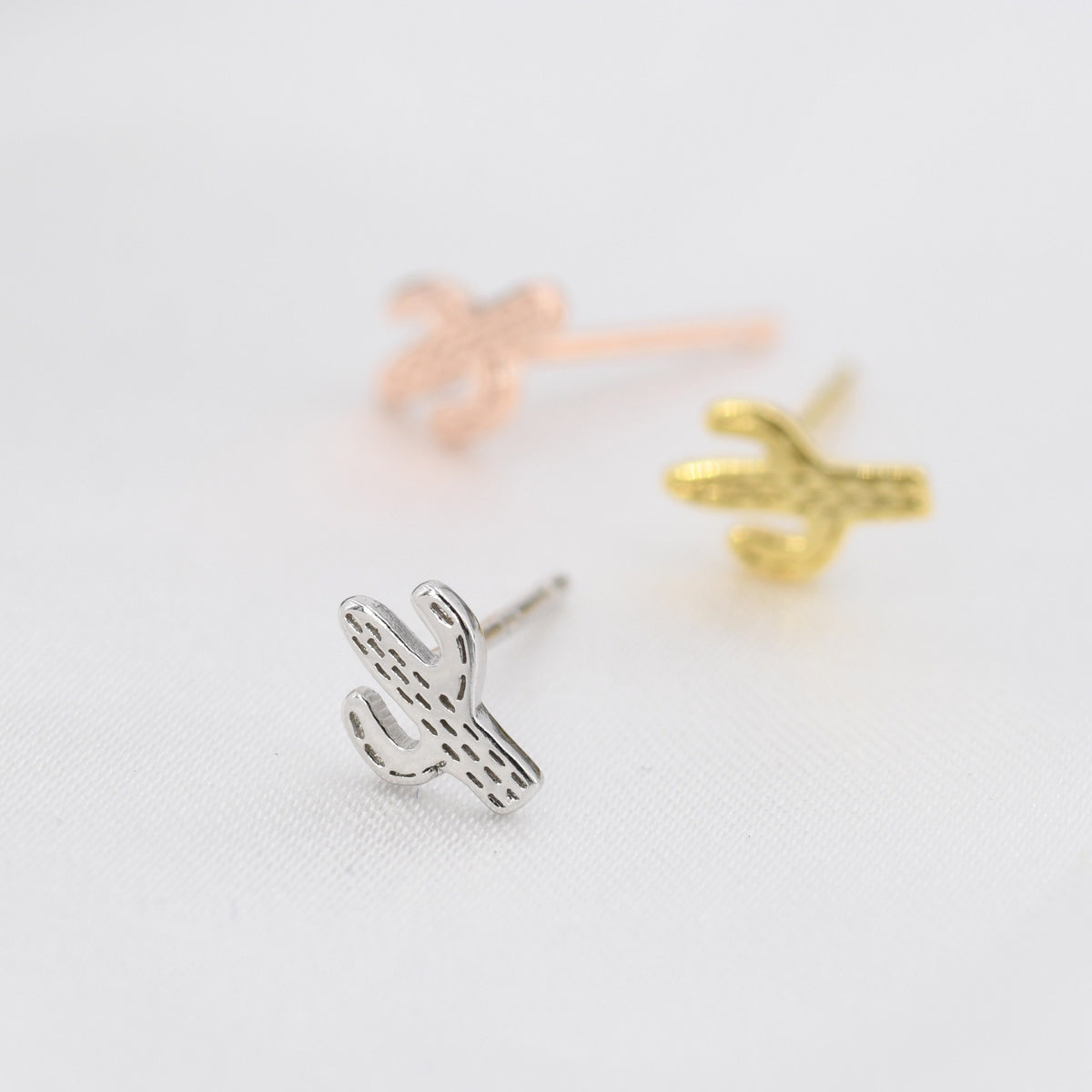 Extra Tiny Cactus Stud Earrings in Sterling Silver, Silver, Gold or Rose Gold, Dainty Stacking Earrings, Nature Inspired