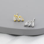 Baguette CZ Trio Stud Earrings in Sterling Silver, Silver or Gold, Irregular Shaped CZ Cluster Earrings, Stacking Earrings
