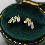 Baguette CZ Trio Stud Earrings in Sterling Silver, Silver or Gold, Irregular Shaped CZ Cluster Earrings, Stacking Earrings