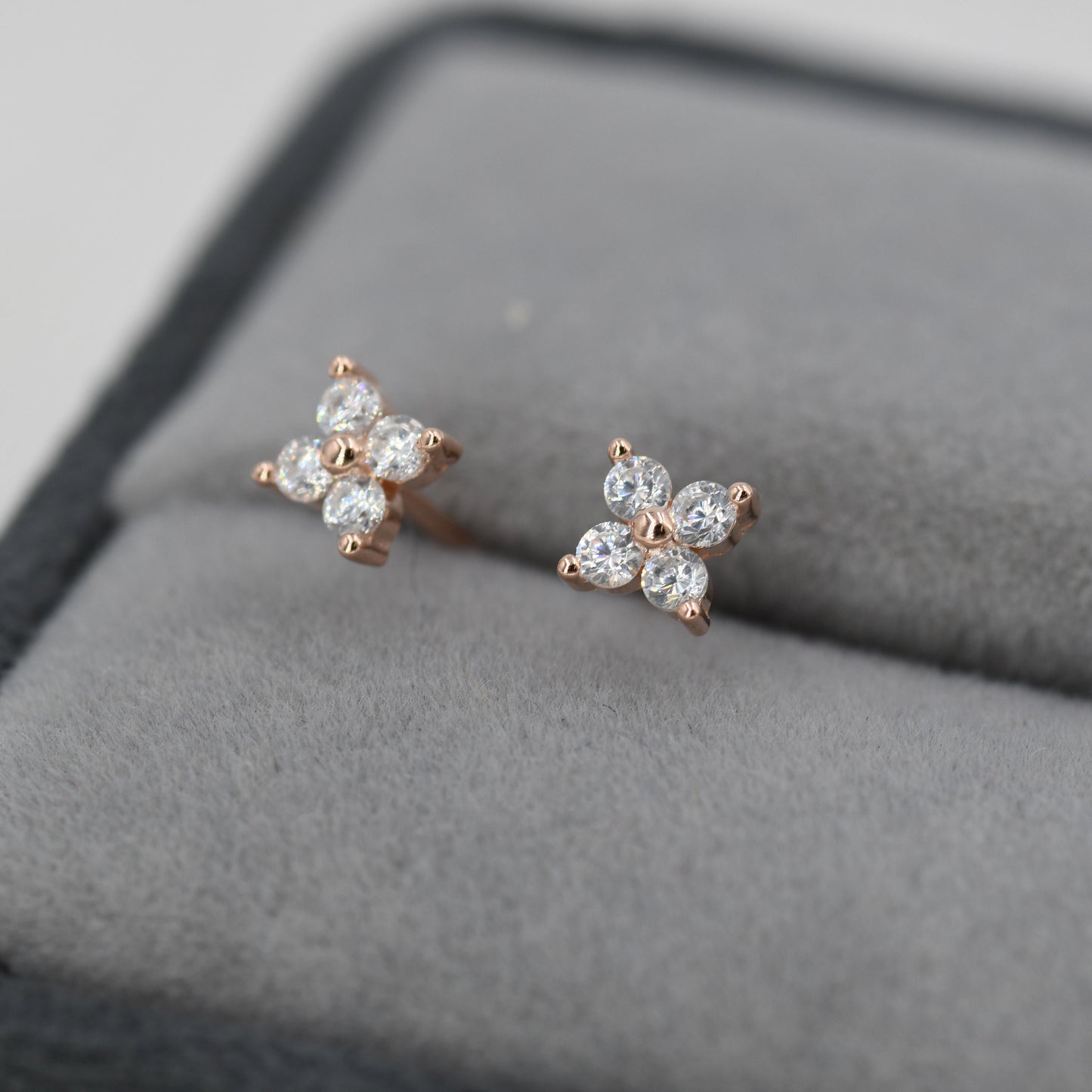 Very Tiny Hydrangea Flower Inspired Stud Earrings in Sterling Silver with Sparkly CZ Crystals, Simple and Minimalist