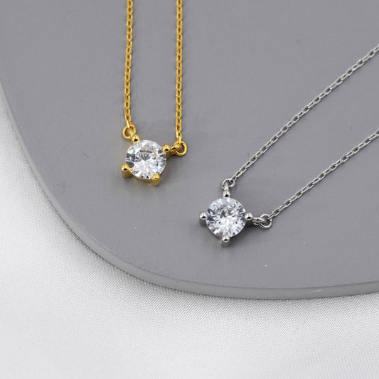 Extra Tiny CZ Necklace in Sterling Silver, Silver or Gold, Diamond Cut CZ Pendant Necklace