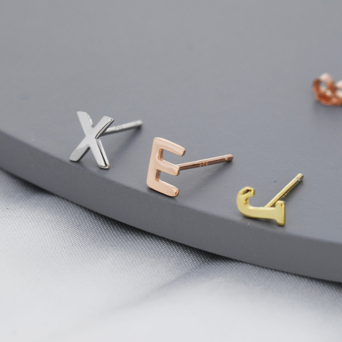 ONE Small Initial Letter Stud Earring in Sterling Silver, Silver, Rose Gold, Gold, Personalised, Alphabet Letter Monogram