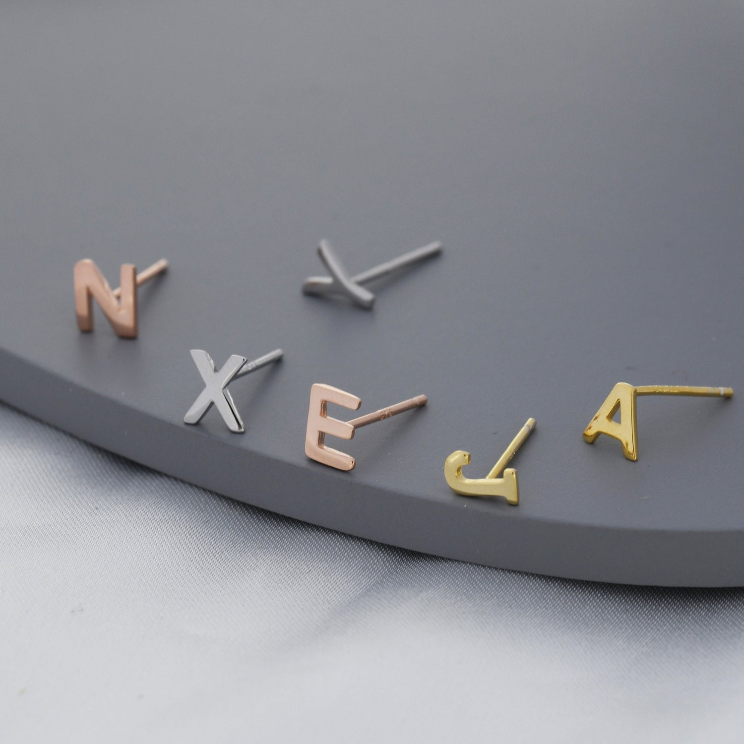 ONE Small Initial Letter Stud Earring in Sterling Silver, Silver, Rose Gold, Gold, Personalised, Alphabet Letter Monogram