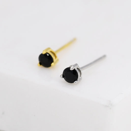 Tiny Black Diamond CZ Stud Earrings in Sterling Silver, Silver or Gold, 3mm CZ, Diamond Stud, Three Prong CZ Earrings