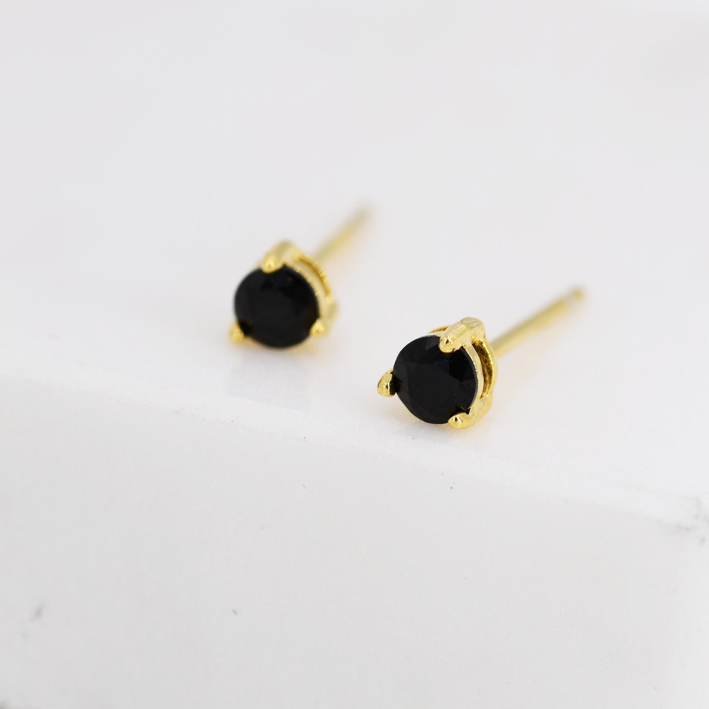 Tiny Black Diamond CZ Stud Earrings in Sterling Silver, Silver or Gold, 3mm CZ, Diamond Stud, Three Prong CZ Earrings