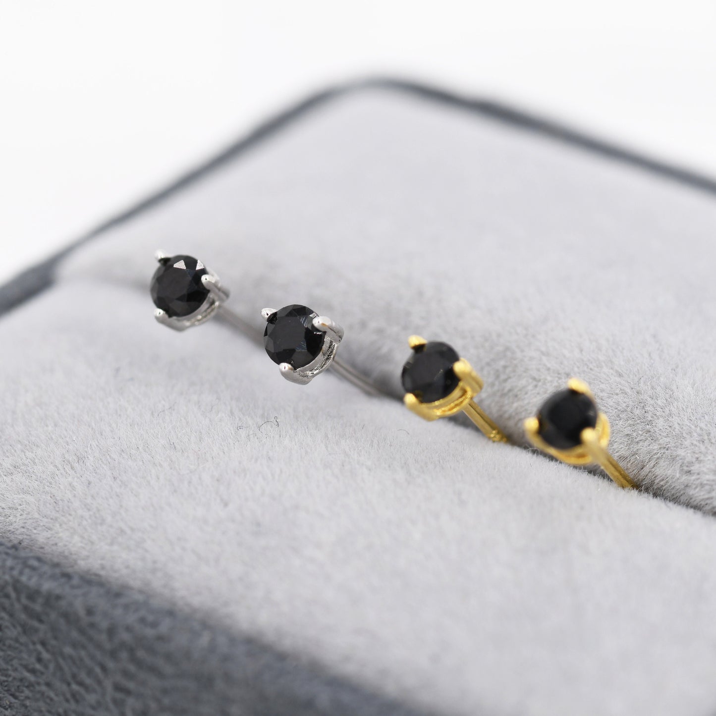 Tiny Black Diamond CZ Stud Earrings in Sterling Silver, Silver or Gold, 3mm CZ, Diamond Stud, Three Prong CZ Earrings
