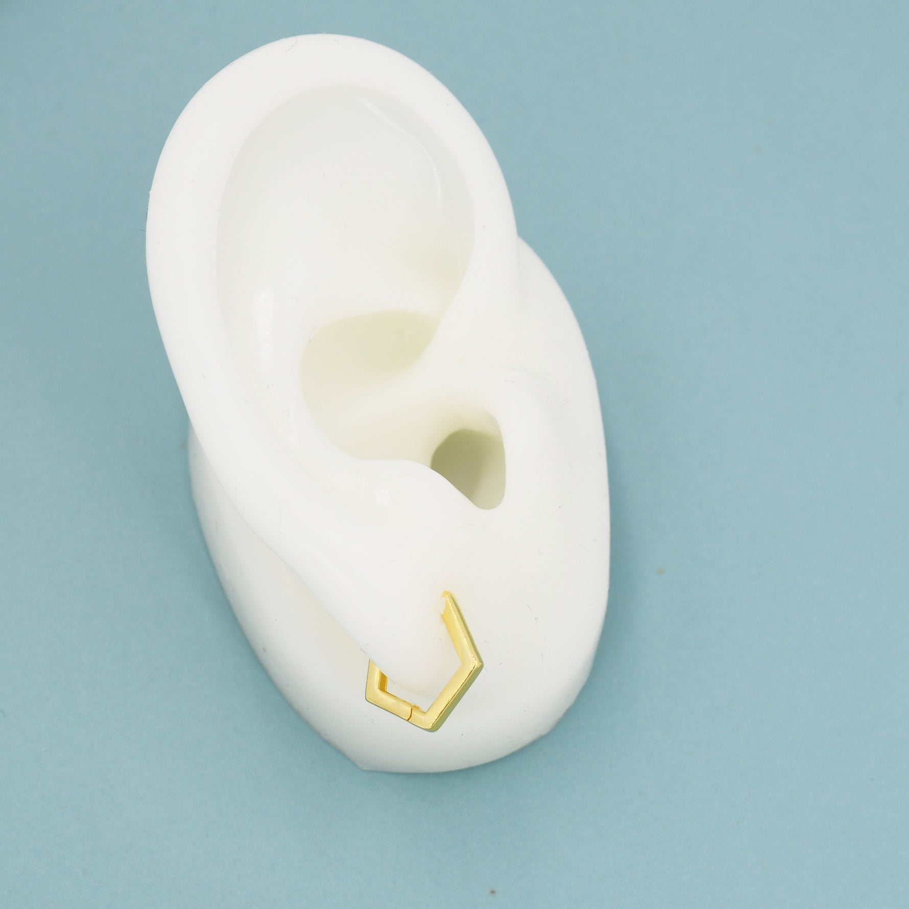 Sterling Silver Pentagon Huggie Hoop Earrings, Silver or Black, Silver or Gold, Geometric Design, Classic and Elegant Jewellery