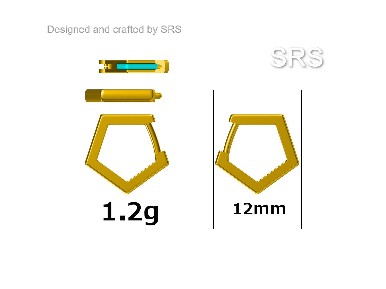 Sterling Silver Pentagon Huggie Hoop Earrings, Silver or Black, Silver or Gold, Geometric Design, Classic and Elegant Jewellery