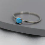 Genuine Turquoise Stone Ring in Sterling Silver, US 5 - 8, Natural Blue Turquoise Ring, December Birthstone Ring