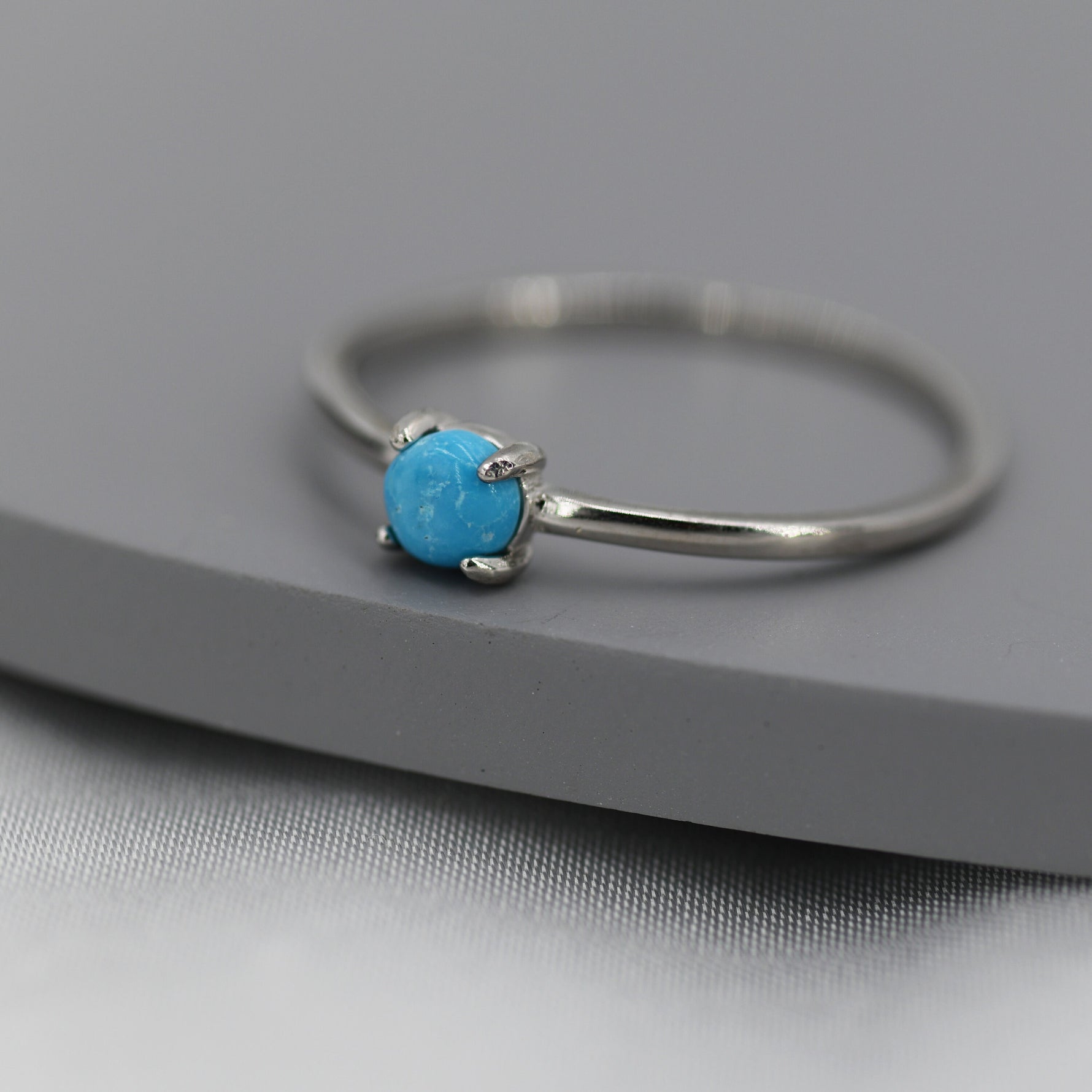 Genuine Turquoise Stone Ring in Sterling Silver, US 5 - 8, Natural Blue Turquoise Ring, December Birthstone Ring
