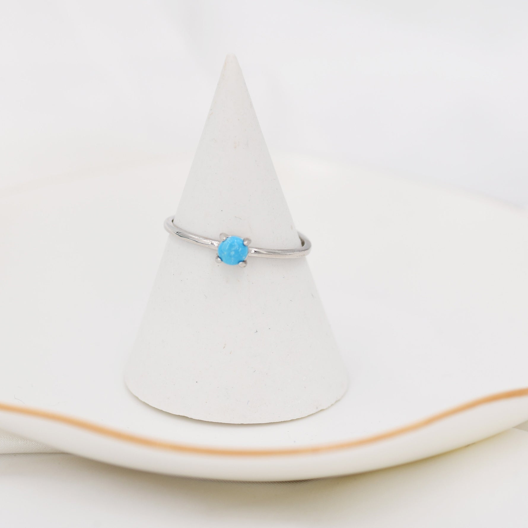 Genuine Turquoise Stone Ring in Sterling Silver, US 5 - 8, Natural Blue Turquoise Ring, December Birthstone Ring
