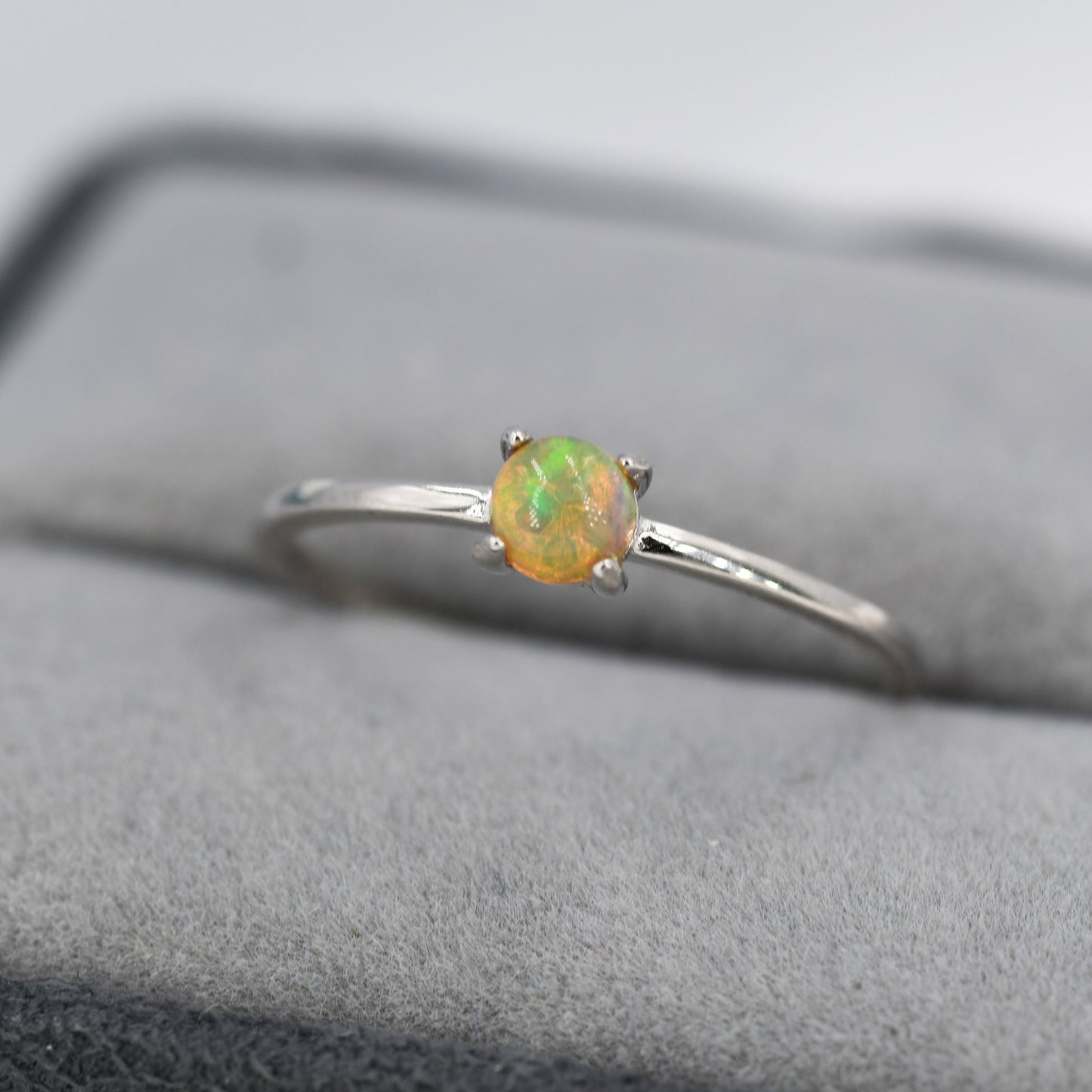 Genuine Opal Ring in Sterling Silver, US 5 - 8, Natural Opal Stone Ring, Ethiopian Opal