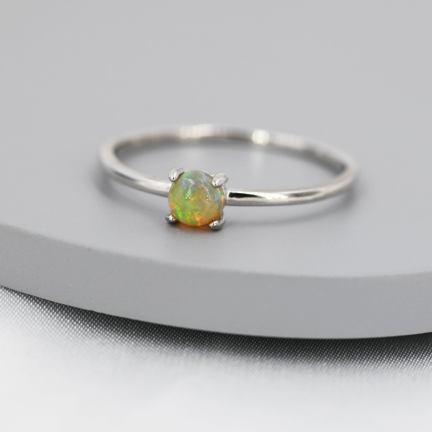 Genuine Opal Ring in Sterling Silver, US 5 - 8, Natural Opal Stone Ring, Ethiopian Opal